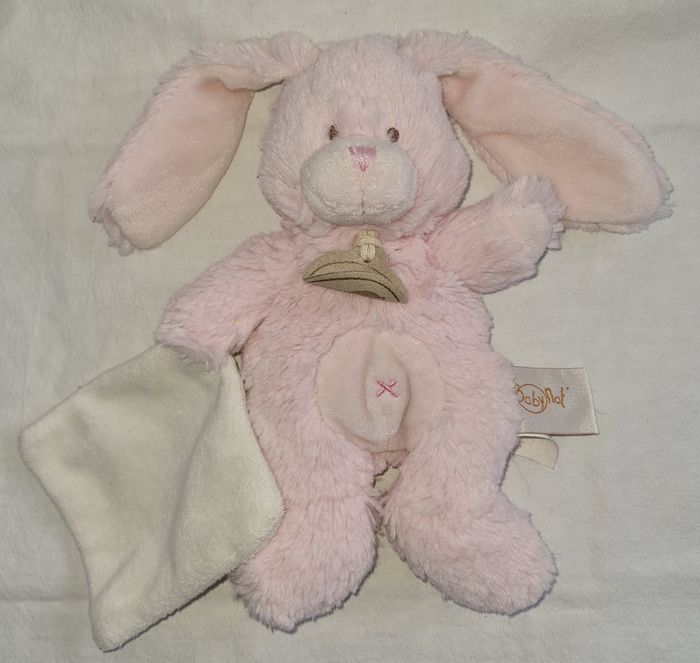 Doudou peluche lapin rose avec mouchoir - Baby Nat