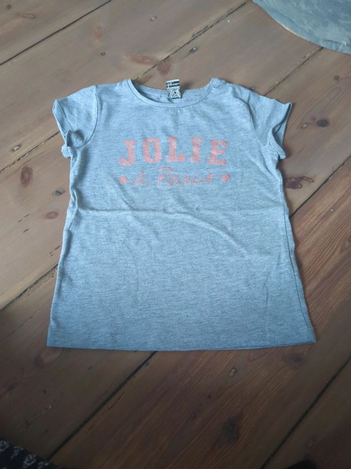 T-shirt gris rose paillettes tao 6 ans jolie a paris