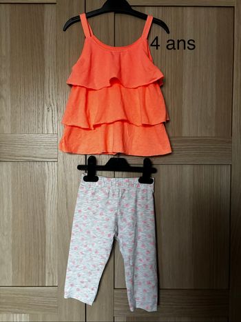 Ensemble été orange fluo coquillage In Extenso t.4ans