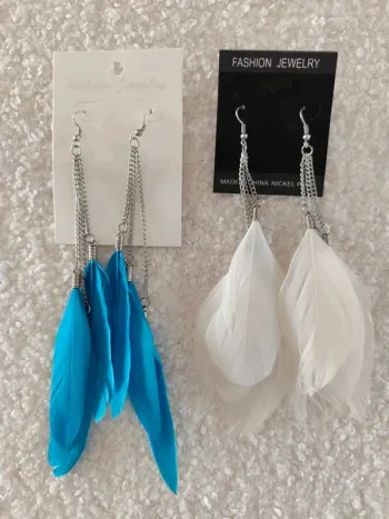 Gros lot bijoux boucles d'oreilles bracelet fantaisie plumes argent ailes d'ange