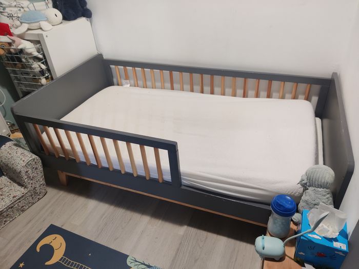 Lit évolutif maternelle gris avec barrière Homifab + matelas + alèse 70x140 - photo numéro 4