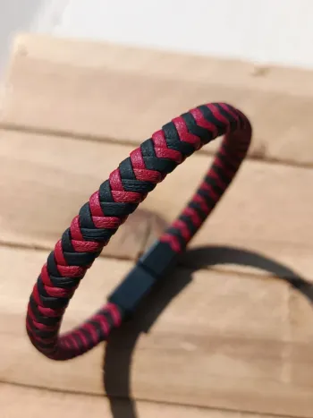 Bracelet cuir noir et rouge pour homme
