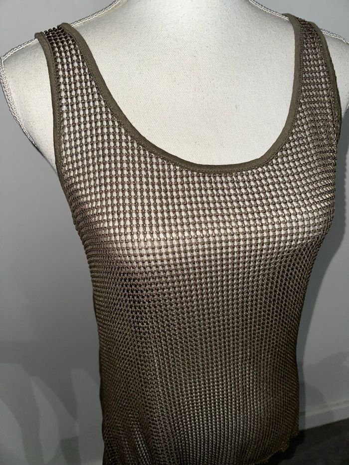 Débardeur filet maille transparent kaki marron Y2K T38 M - photo numéro 4