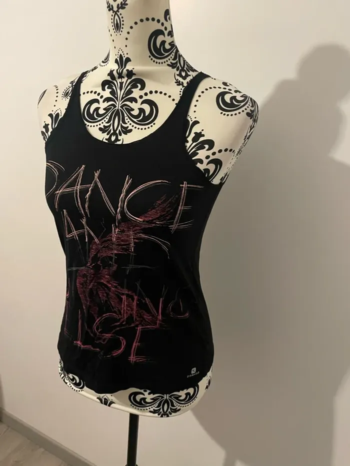 Débardeur large bretelles noir à motifs rose Domyos taille S - photo numéro 4