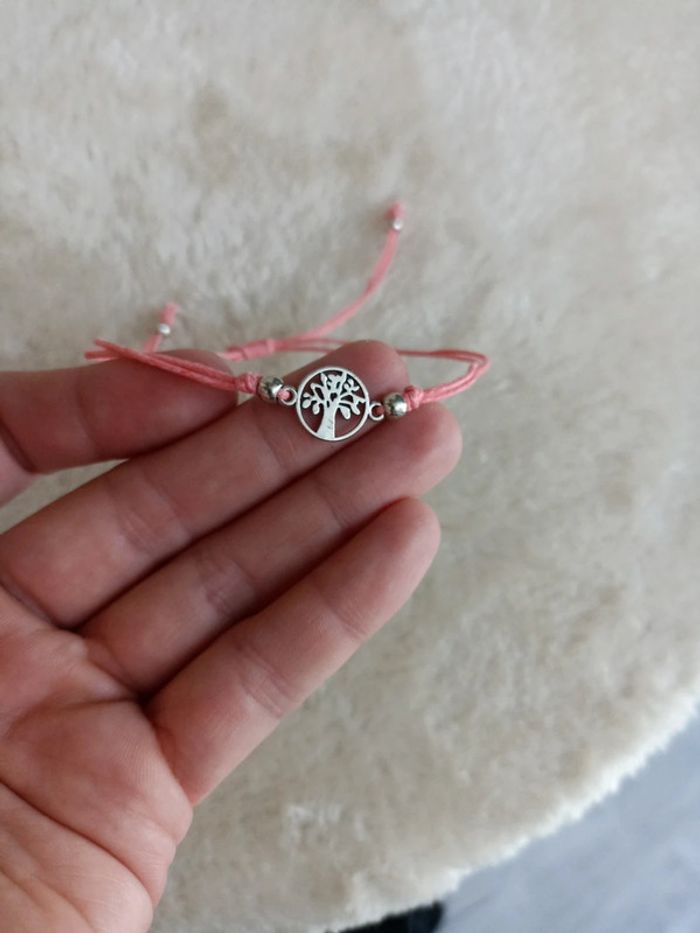 Bracelet cordon rose charme arbre - photo numéro 2
