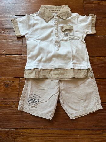 Ensemble short polo blanc beige 18 mois