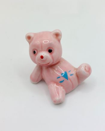 Petite figurine ours ourson rose en porcelaine 3,2 cm décoration ou collection