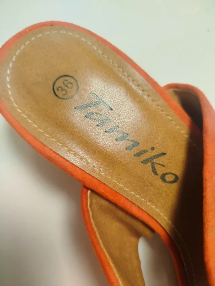 Mules orange suédées Tamiko talon carré taille 36 confort été tendance C069 - photo numéro 4