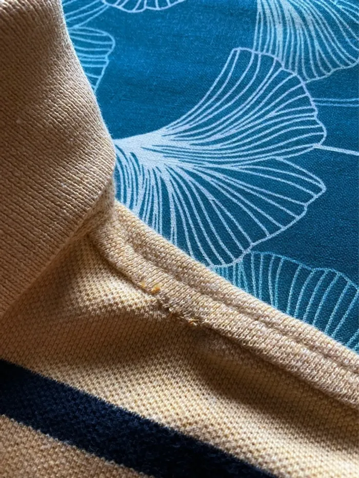 Polo manches longues moutarde à rayures bleu marine pour homme Tommy Hilfiger taille L 470 - photo numéro 4