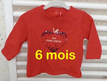 Tee shirt manche longue rose motif coeur avec paillettes Gémo Taille 6 mois