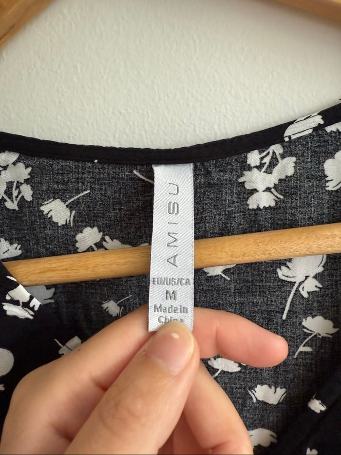 Blouse manches longues légère noir à motifs blanc amisu taille 38 M - photo numéro 6