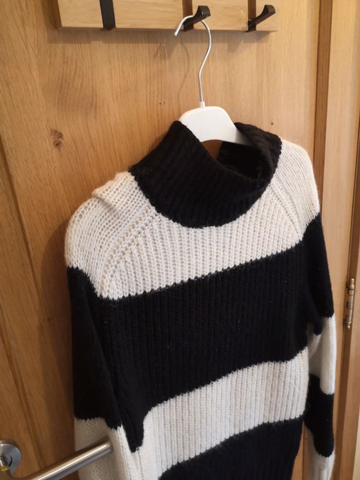 Gros pull chaud en laine ligné en noir et blanc Selected Xs - photo numéro 3