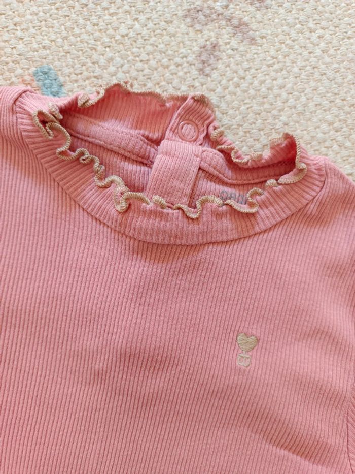 T-shirt coton côtelé rose obaïbi 36 mois coeur doré - photo numéro 2