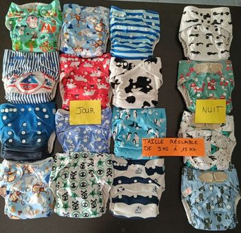 Lot de 16 Couches Lavables en Bon État – Marques Alvababy, Mumbest et Plus