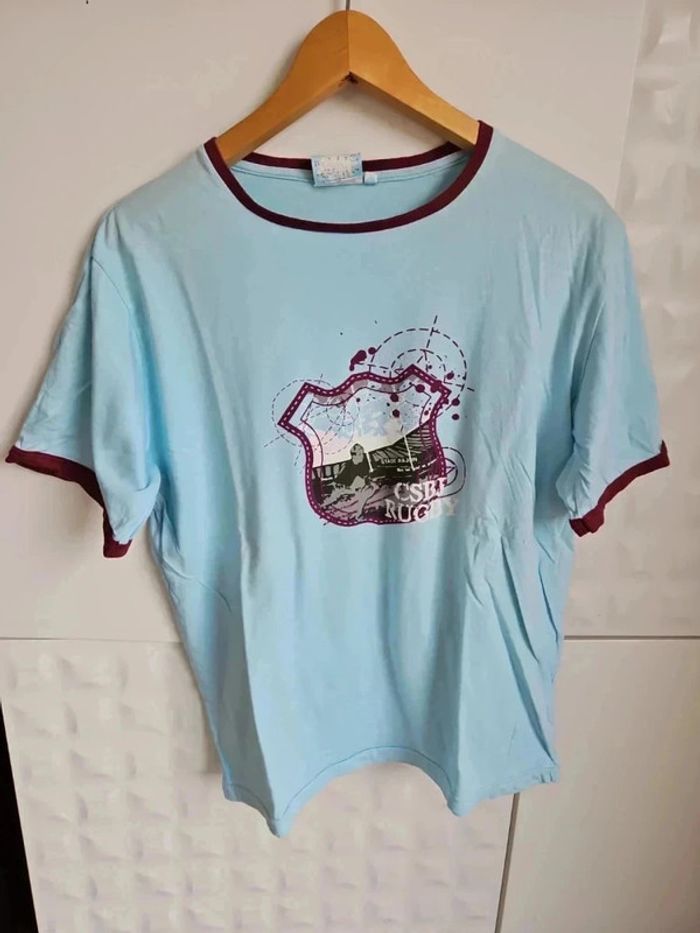Tee shirt bleu et bordeaux / grenat taille l - photo numéro 2
