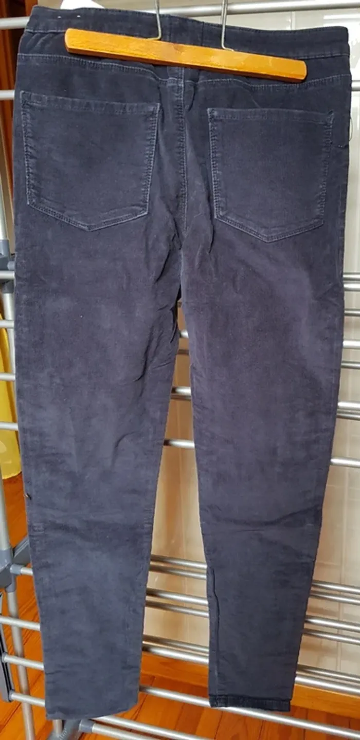 Pantalon slim velour bleu Marine Zara - photo numéro 2