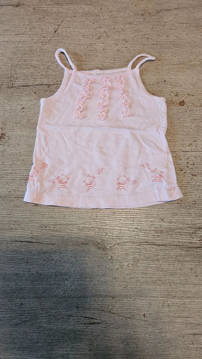Débardeur fille rose clair,avec dessin, taille 86/18 mois, nickel