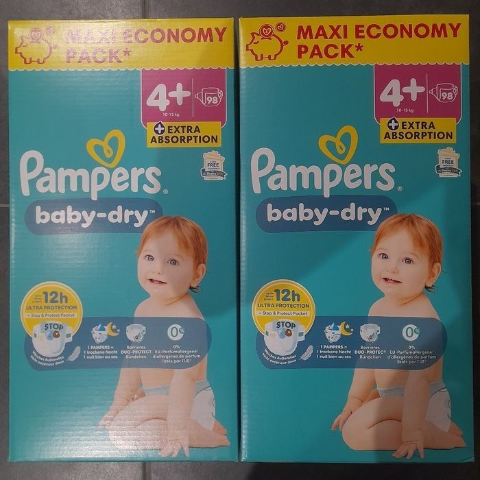 196 couches pampers baby-dry taille 4+ 10-15kg - photo numéro 3