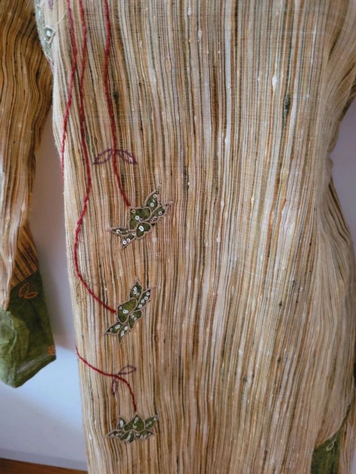 Robe tunique coton lin jute paillettes broderies M/38/10 - photo numéro 4