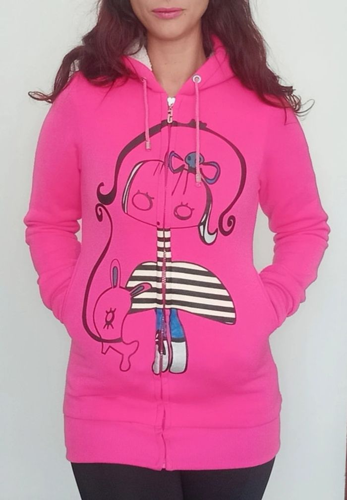 Sweat à capuche long rose taille 36 ou ado - photo numéro 3