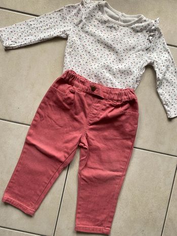 Ensemble fille jean rose et t-shirt manches longues