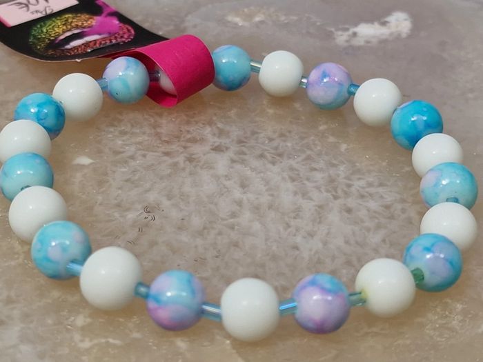 Bracelet Elastique Perles Bleu Ciel Dégradé Rose Blanc Turquoise - photo numéro 9