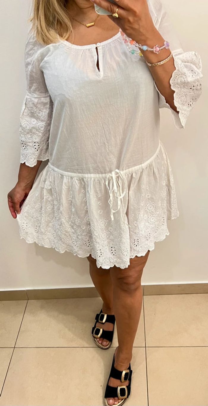 💎Robe Tunique blanche brodée Comptoir des Cotonniers – Taille 38 - photo numéro 6