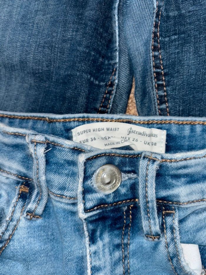 Lot de 3 jeans bleus troués stradivarius t 36 - photo numéro 3