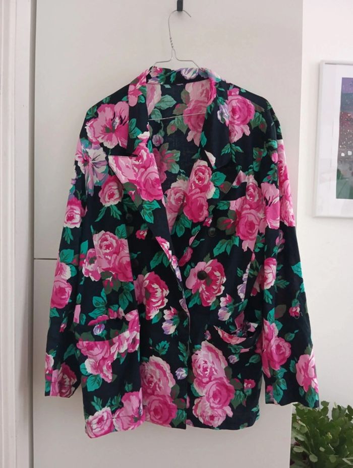 Veste vintage en coton à fleurs - photo numéro 2