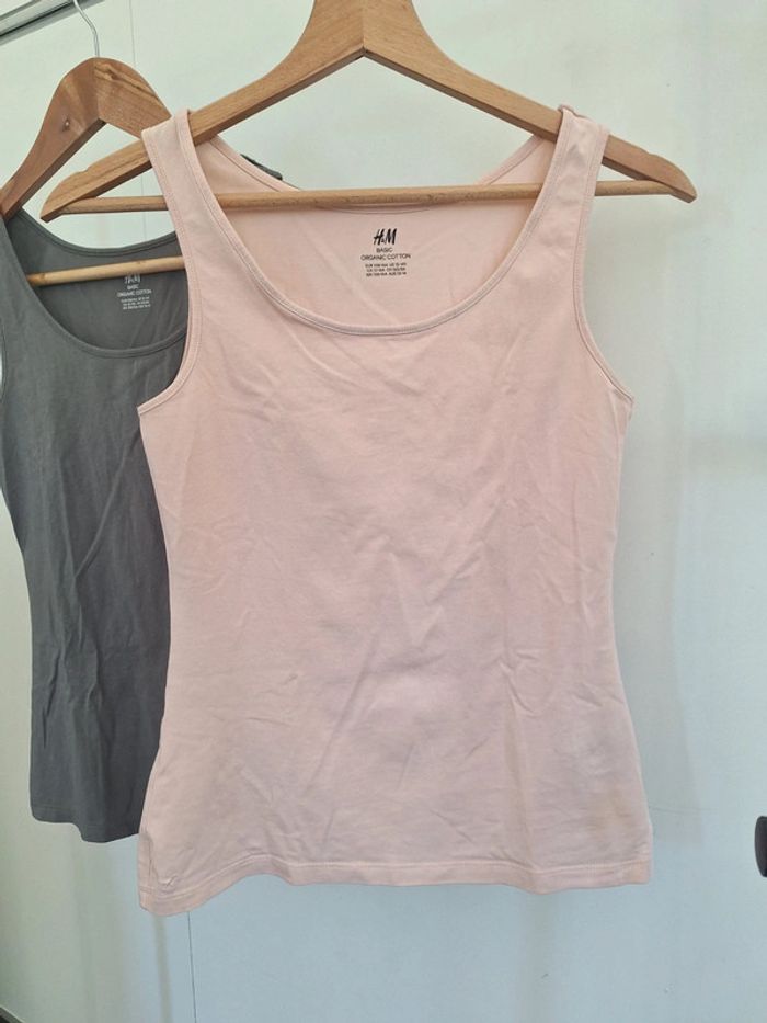 Lot 2 débardeur basic Cotton rose et kaki H&M enfant 12/14 ans - photo numéro 2