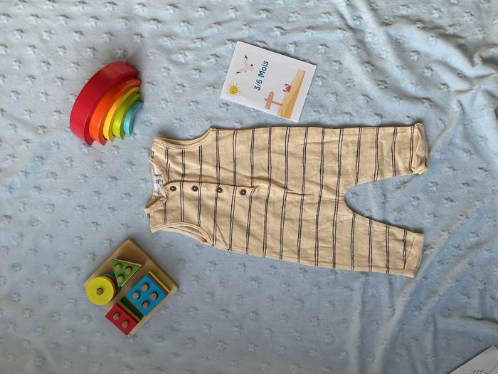 combinaison salopette débardeur beige rayé noir 3/6 mois zara