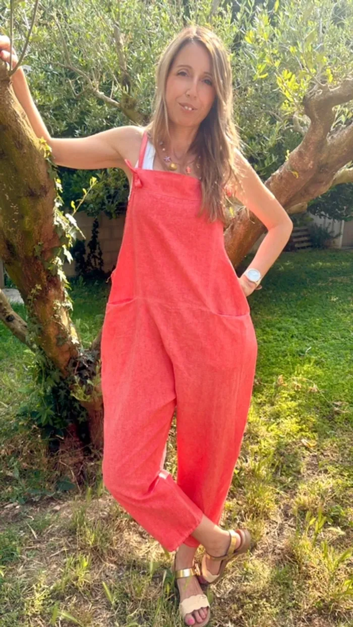 Salopette rose flashy lin et coton taille unique - photo numéro 8