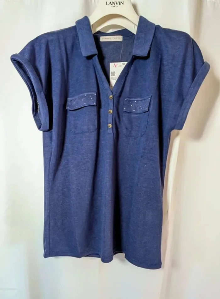 Tee-shirt manches courtes uni bleu taille 1 neuf Armand Thiery