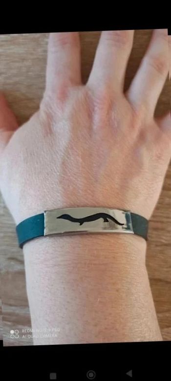 Bracelet noir plaque argenté acier motif animal mixte