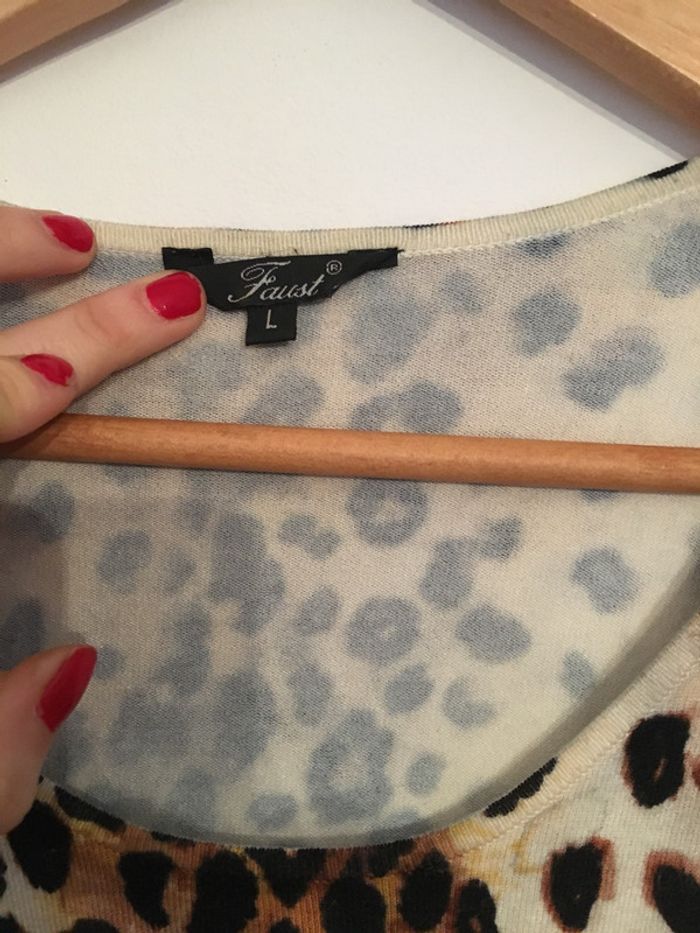 Pull / haut à manches longues tout doux imprimé léopard taille L 👚 - photo numéro 4