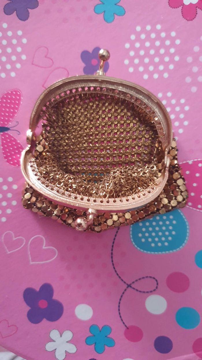 Petit porte monnaie vintage bourse en maille Doré - photo numéro 4