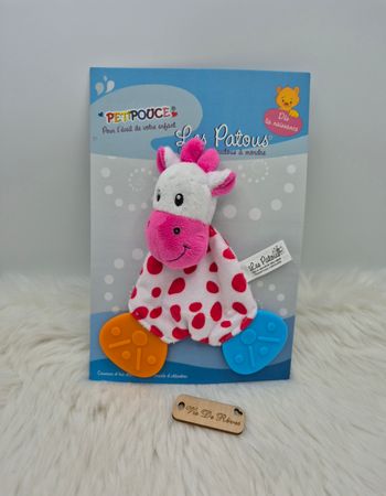 Doudou à mordre Girafe vache Les Patous Petipouce