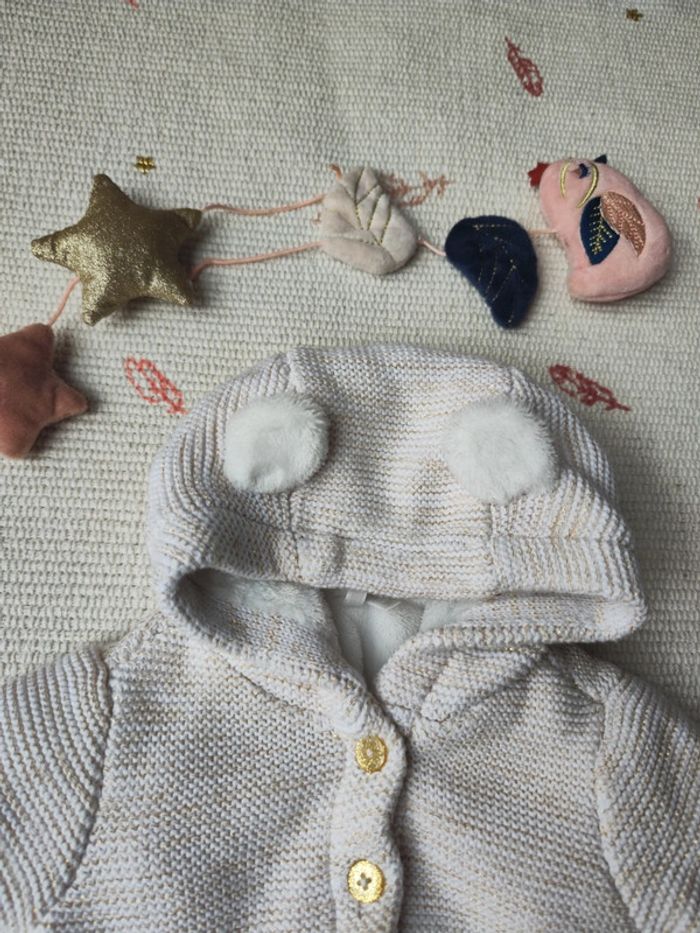 Gilet bébé fille écru avec capuche à oreilles - photo numéro 2