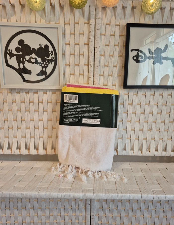 💕jolie Fouta neuve / Drap de plage 100% coton jaune et rose💕 - photo numéro 2