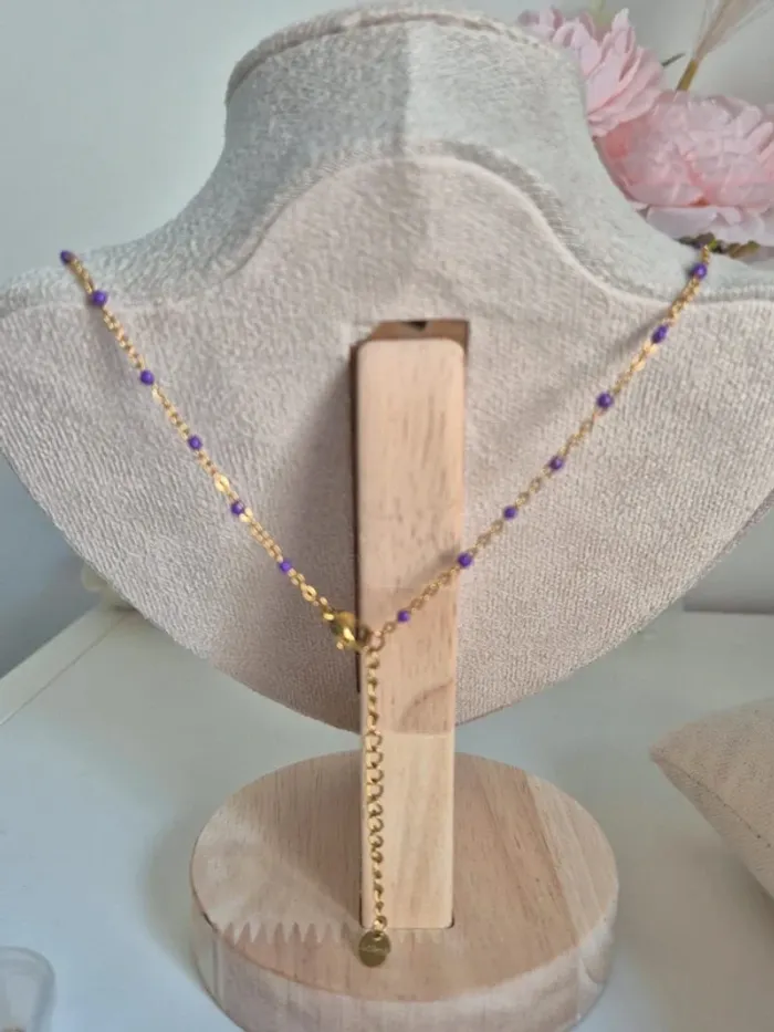 Parure collier + bracelet perles Violettes en acier inoxydable style gigi zag - photo numéro 6