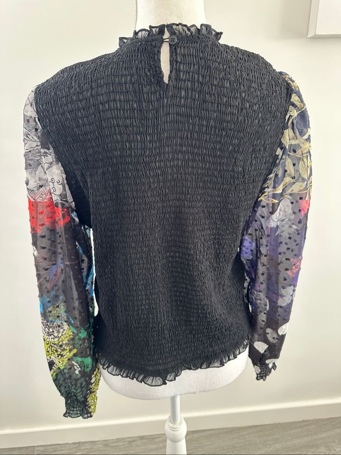 Blouse en crêpe mesh et plumetis noire et multicolore Desigual T40 L - photo numéro 4