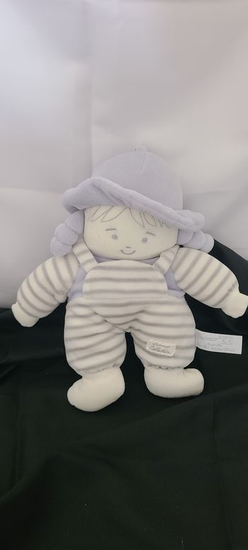 Poupée Tiamo fille peluche 14 cm bleu gris blanc avec chapeau