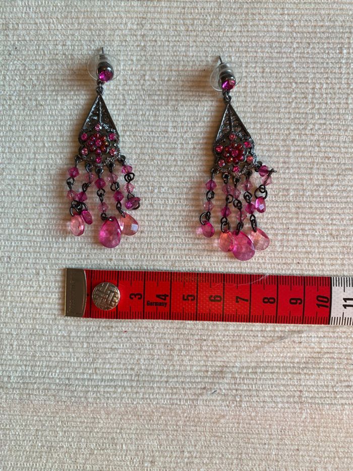 Parure bijoux bracelet et boucles d’oreilles avec strass et perles fuchsia Mariagrazia Must - photo numéro 6