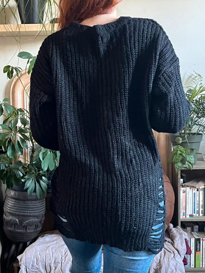 Pull d’hiver ample et long avec manches chauves-souris - noir - photo numéro 8