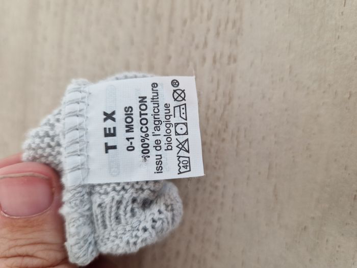 Moufle Naissance Bébé TEX Neuves Coton Gris 44cm Anti-Griffe - photo numéro 2