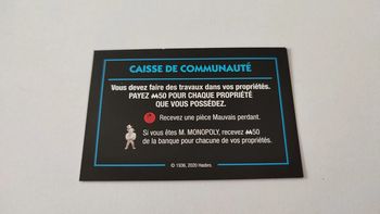 Carte caisse de communauté Travaux jeu de société Monopoly mauvais perdants Hasbro Gaming #B77