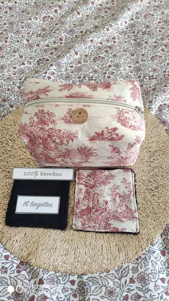 16 lingettes lavables et sa trousse de toilette moltonné