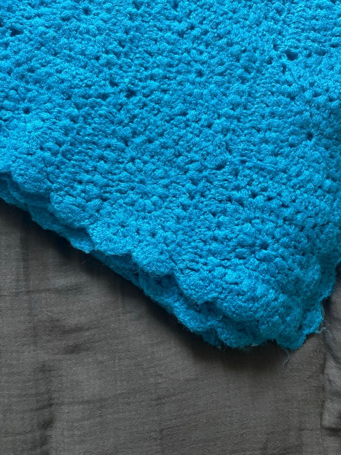 Vintage couverture granny crochet bleu - photo numéro 5