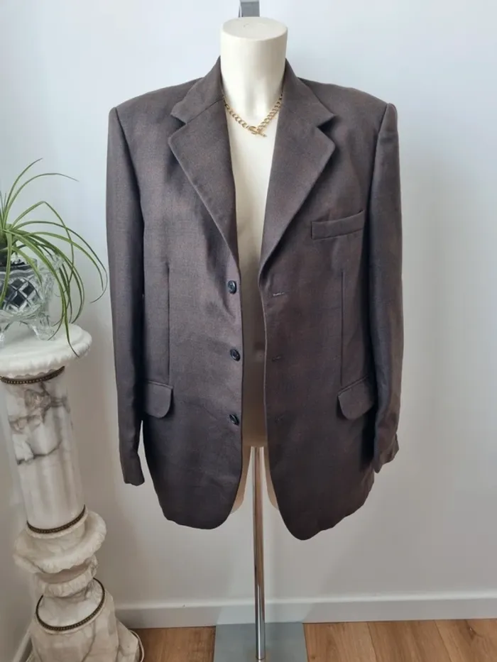 Blazer marron vintage en laine peignée - photo numéro 13