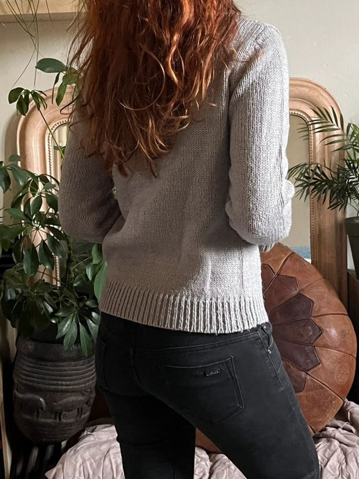 Pull d’hiver col roulé en maille avec motifs - gris clair - photo numéro 8